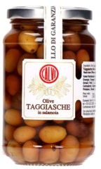 Olive Taggiasche in salamoia, 360 g
<br />Taggiasche Oliven in Salzlake, Ligurien, Italien 
<br />